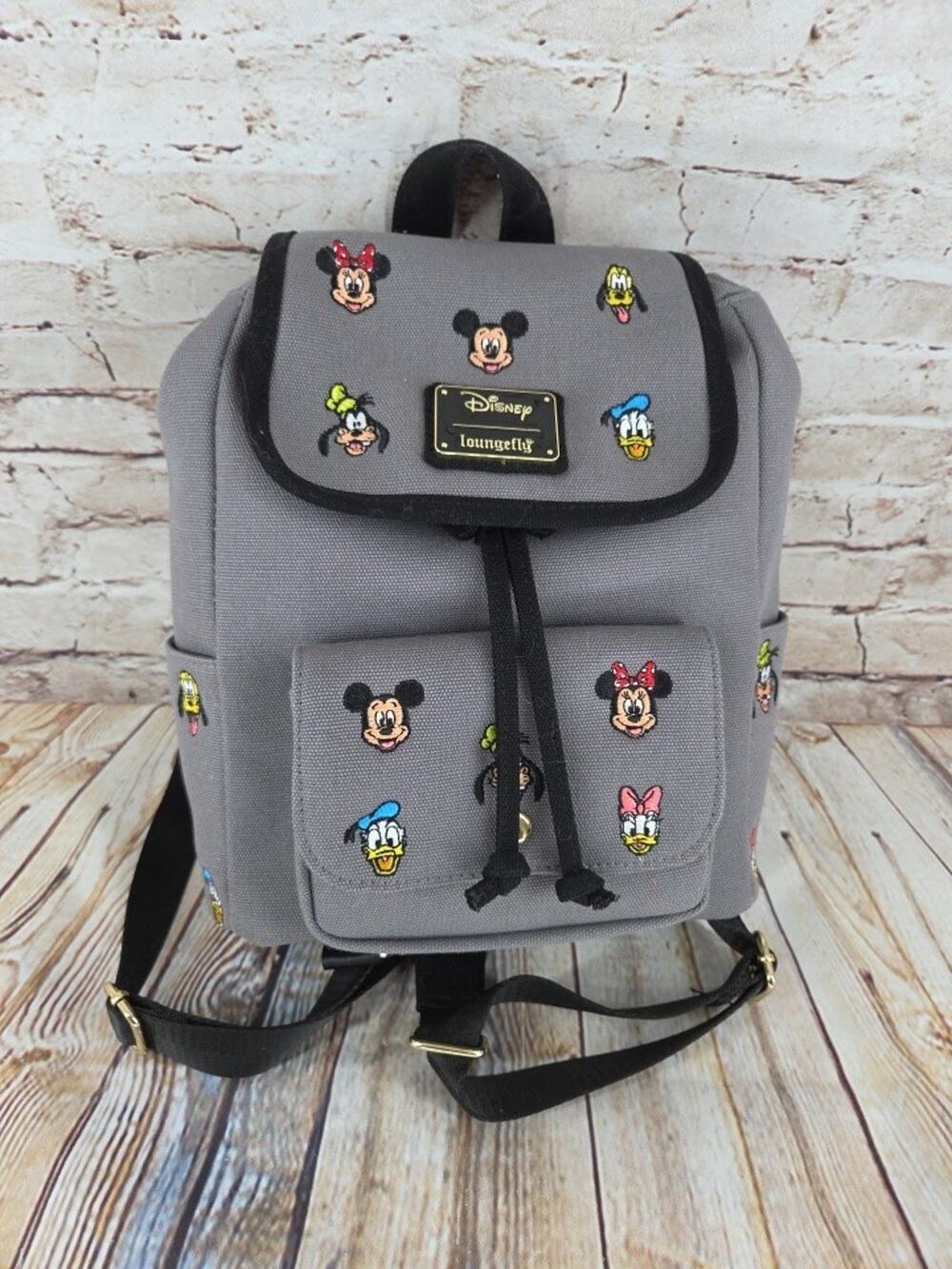 Loungefly Mini Backpack Gray Disney Mickey Minnie Donald Daisy Goofy Pluto